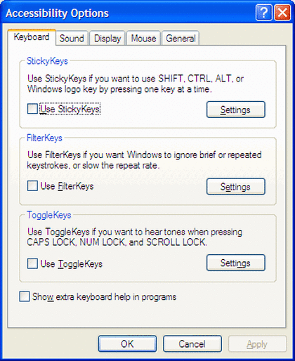 Accessibility options window